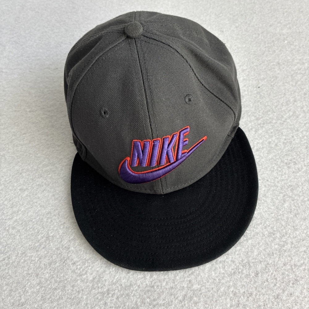 Vintage 90s Nike Spell Out Swoosh Snapback Hat Logo Cap Black Purple Hip Hop